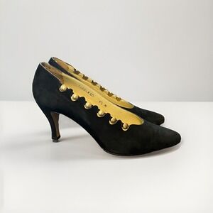 Sesto‎ Meucci Classic Black Suede Pumps 80s Size 6.5 Studded Made In Spain